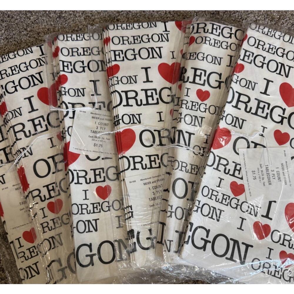 VTG Meier & Frank Portland Lot Of 6 Table Covers ‘I Love Oregon’ 54in X 102in